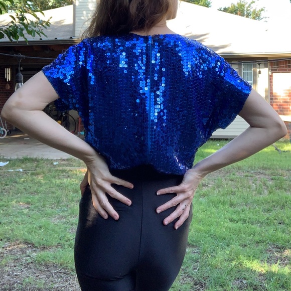 Vintage 80s blue Sequin Blouse - Picture 9 of 9